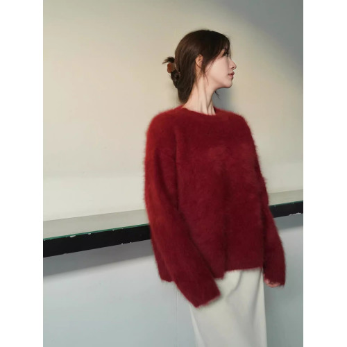 2025秋冬仿水貂絨軟糯馬海毛紅色毛衣女內搭寬松慵懶風外穿上衣厚 2025秋冬仿水貂絨軟糯馬海毛紅色毛衣女內搭寬松慵懶風外穿上衣厚