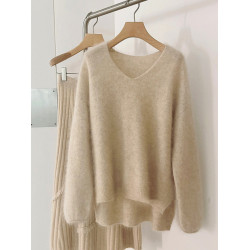 浣熊絨v領毛衣女秋冬內搭慵懶風寬松針織打底衫外穿設計感上衣厚