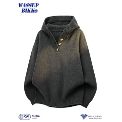 WASSUP BIKK美式復古連帽毛衣男秋冬季新款寬松套頭針織衫外套