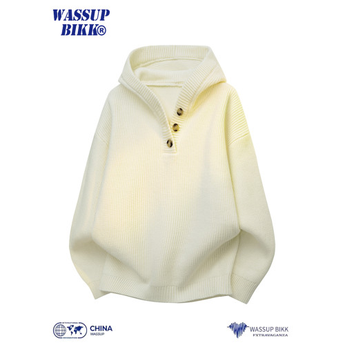 WASSUP BIKK美式復古連帽毛衣男秋冬季新款寬松套頭針織衫外套 WASSUP BIKK美式復古連帽毛衣男秋冬季新款寬松套頭針織衫外套