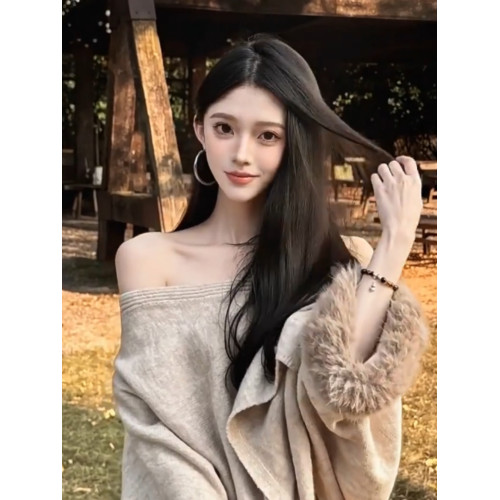 韓系一字肩套頭毛衣女秋冬慵懶氣質長袖針織衫高級感顯瘦寬松上衣 韓系一字肩套頭毛衣女秋冬慵懶氣質長袖針織衫高級感顯瘦寬松上衣