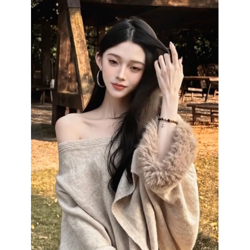 韓系一字肩套頭毛衣女秋冬慵懶氣質長袖針織衫高級感顯瘦寬松上衣 韓系一字肩套頭毛衣女秋冬慵懶氣質長袖針織衫高級感顯瘦寬松上衣