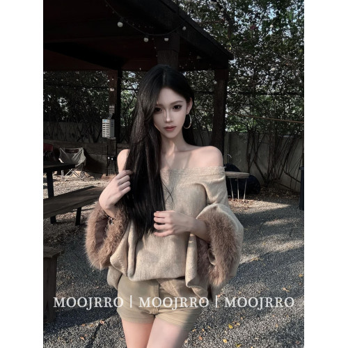 韓系一字肩套頭毛衣女秋冬慵懶氣質長袖針織衫高級感顯瘦寬松上衣 韓系一字肩套頭毛衣女秋冬慵懶氣質長袖針織衫高級感顯瘦寬松上衣