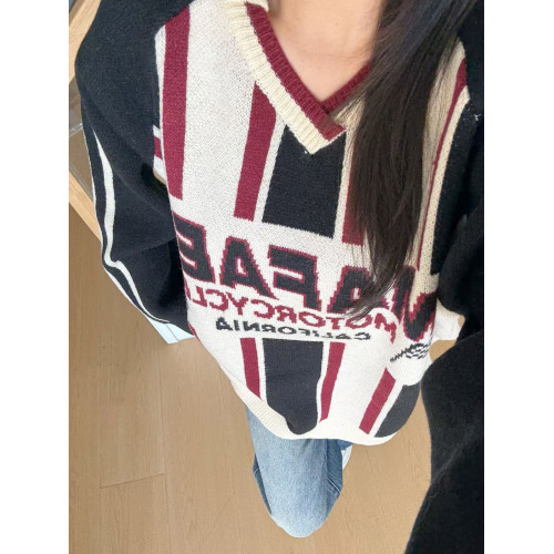 MASDYIREN 秋冬美式復古寬松高街撞色美拉德學院風針織衫毛衣男潮 MASDYIREN 秋冬美式復古寬松高街撞色美拉德學院風針織衫毛衣男潮