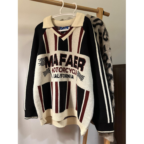 MASDYIREN 秋冬美式復古寬松高街撞色美拉德學院風針織衫毛衣男潮 MASDYIREN 秋冬美式復古寬松高街撞色美拉德學院風針織衫毛衣男潮