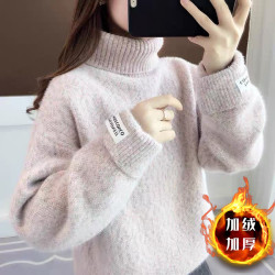 水貂絨冬季新款毛衣女高領加絨加厚百搭學生大童雪尼爾打底針織衫