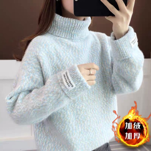 水貂絨冬季新款毛衣女高領加絨加厚百搭學生大童雪尼爾打底針織衫 水貂絨冬季新款毛衣女高領加絨加厚百搭學生大童雪尼爾打底針織衫