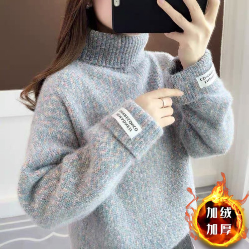 水貂絨冬季新款毛衣女高領加絨加厚百搭學生大童雪尼爾打底針織衫 水貂絨冬季新款毛衣女高領加絨加厚百搭學生大童雪尼爾打底針織衫