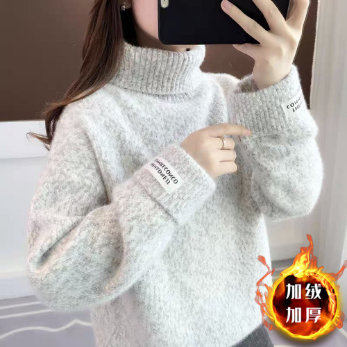 水貂絨冬季新款毛衣女高領加絨加厚百搭學生大童雪尼爾打底針織衫 水貂絨冬季新款毛衣女高領加絨加厚百搭學生大童雪尼爾打底針織衫