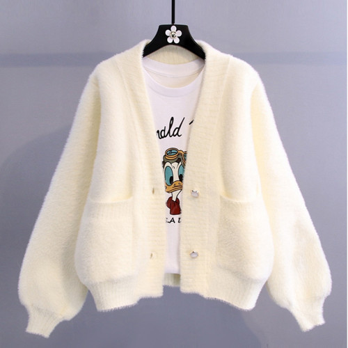 奶fufu毛衣外套女春秋寬松慵懶風仿水貂絨設計感小衆針織開衫上衣 奶fufu毛衣外套女春秋寬松慵懶風仿水貂絨設計感小衆針織開衫上衣