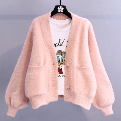 奶fufu毛衣外套女春秋寬松慵懶風仿水貂絨設計感小衆針織開衫上衣 奶fufu毛衣外套女春秋寬松慵懶風仿水貂絨設計感小衆針織開衫上衣