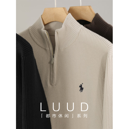 LUUD 萊賽爾天絲暖絨拉鍊半開襟高領針織衫男秋冬季騎士刺綉毛衣 LUUD 萊賽爾天絲暖絨拉鍊半開襟高領針織衫男秋冬季騎士刺綉毛衣