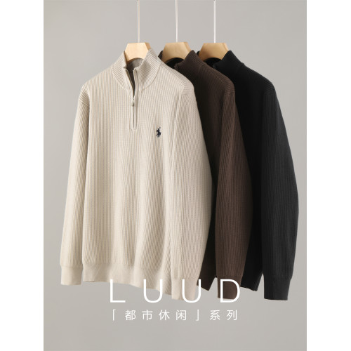 LUUD 萊賽爾天絲暖絨拉鍊半開襟高領針織衫男秋冬季騎士刺綉毛衣 LUUD 萊賽爾天絲暖絨拉鍊半開襟高領針織衫男秋冬季騎士刺綉毛衣