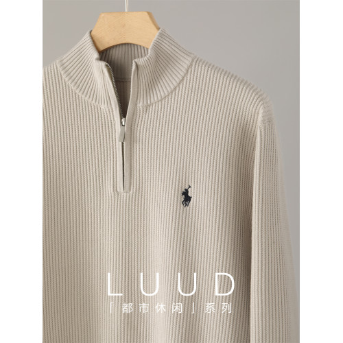 LUUD 萊賽爾天絲暖絨拉鍊半開襟高領針織衫男秋冬季騎士刺綉毛衣 LUUD 萊賽爾天絲暖絨拉鍊半開襟高領針織衫男秋冬季騎士刺綉毛衣