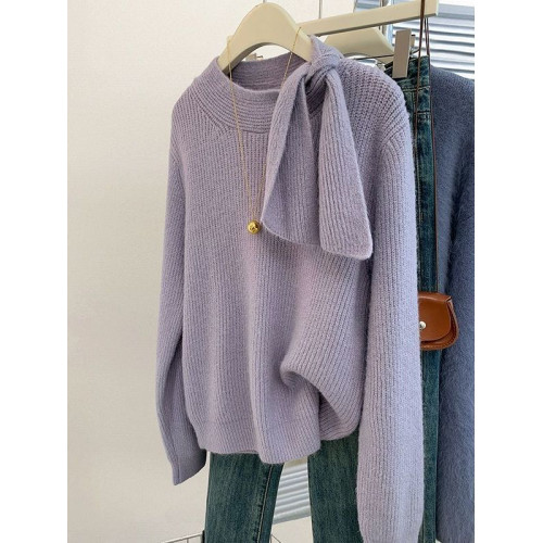 紫色圓領套頭毛衣女秋冬冬季2025新款慵懶軟糯打底針織衫上衣 紫色圓領套頭毛衣女秋冬冬季2025新款慵懶軟糯打底針織衫上衣