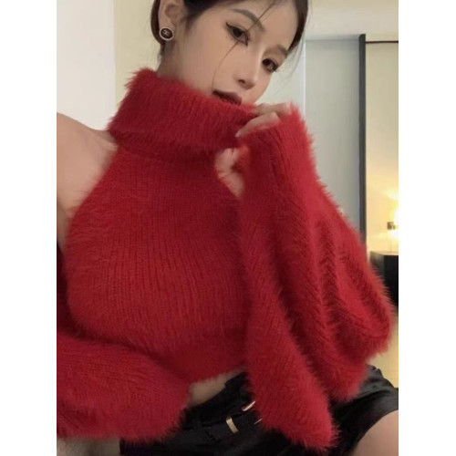 高級感毛衣套裝女秋冬純欲辣妹性感掛脖高領針織打底衫兩件套上衣 高級感毛衣套裝女秋冬純欲辣妹性感掛脖高領針織打底衫兩件套上衣