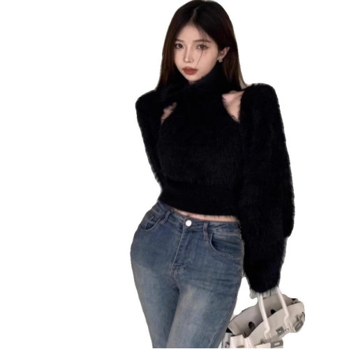 高級感毛衣套裝女秋冬純欲辣妹性感掛脖高領針織打底衫兩件套上衣 高級感毛衣套裝女秋冬純欲辣妹性感掛脖高領針織打底衫兩件套上衣