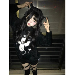 美式復古小惡魔貓咪做舊破洞設計感毛衣女冬季新款水貂毛針織上衣