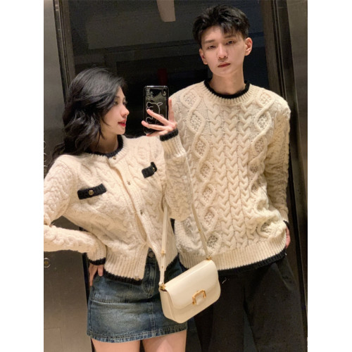 秋冬款超火情侶裝高級感毛衣一長一短針織開衫外套2025新款男女潮 秋冬款超火情侶裝高級感毛衣一長一短針織開衫外套2025新款男女潮