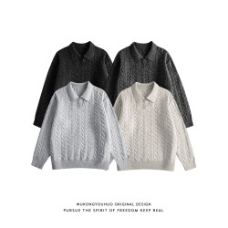 悟空有貨老錢風肌理感POLO領毛衣男復古cleanfit百搭休閒針織上衣