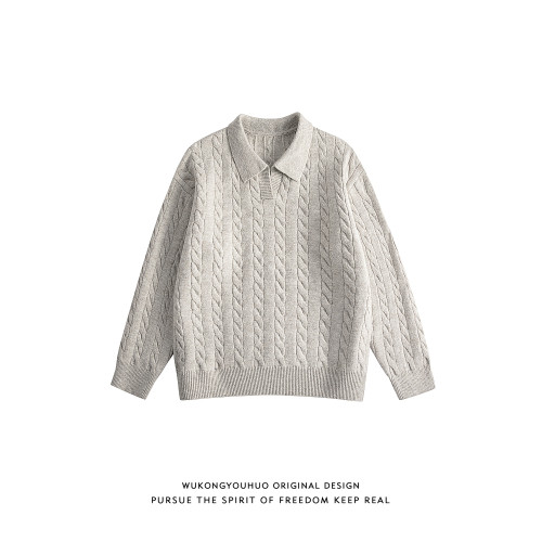 悟空有貨老錢風肌理感POLO領毛衣男復古cleanfit百搭休閒針織上衣 悟空有貨老錢風肌理感POLO領毛衣男復古cleanfit百搭休閒針織上衣