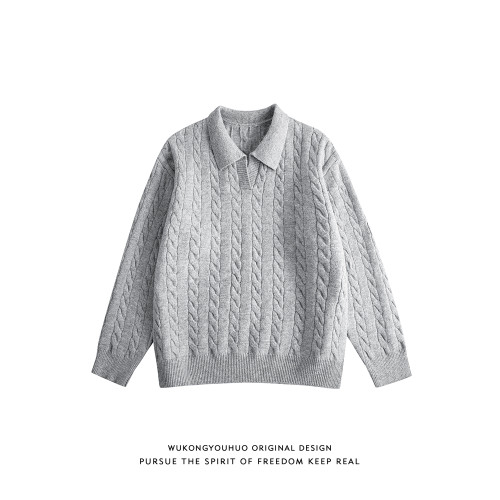 悟空有貨老錢風肌理感POLO領毛衣男復古cleanfit百搭休閒針織上衣 悟空有貨老錢風肌理感POLO領毛衣男復古cleanfit百搭休閒針織上衣