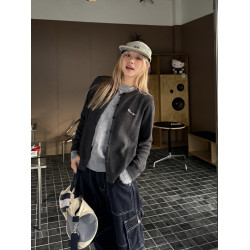 川川也美式原創秋季新款假兩件針織圓領毛衣女街頭復古慵懶風上衣