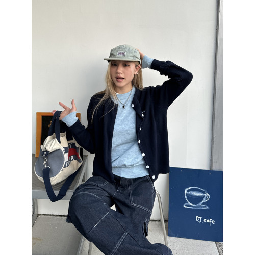 川川也美式原創秋季新款假兩件針織圓領毛衣女街頭復古慵懶風上衣 川川也美式原創秋季新款假兩件針織圓領毛衣女街頭復古慵懶風上衣