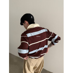 VERY FEWEST 松弛感撞色條紋POLO衫秋季短款老錢套頭長袖針織衫