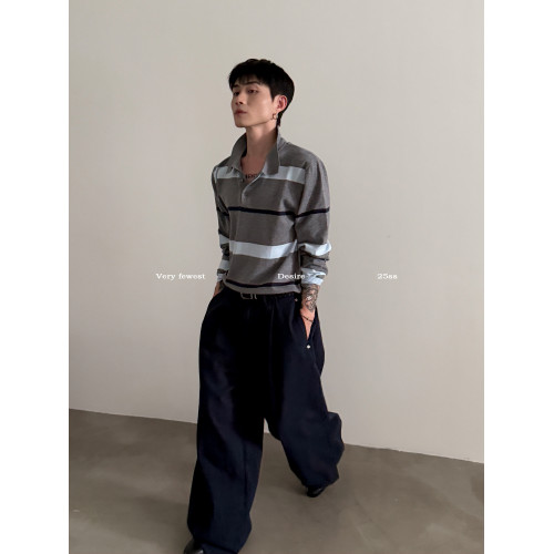 VERY FEWEST 松弛感撞色條紋POLO衫秋季短款老錢套頭長袖針織衫 VERY FEWEST 松弛感撞色條紋POLO衫秋季短款老錢套頭長袖針織衫