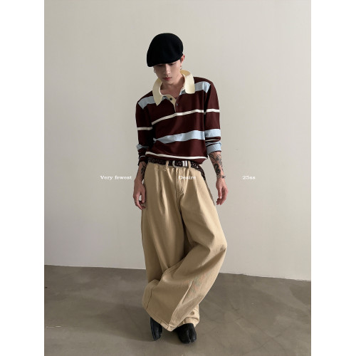 VERY FEWEST 松弛感撞色條紋POLO衫秋季短款老錢套頭長袖針織衫 VERY FEWEST 松弛感撞色條紋POLO衫秋季短款老錢套頭長袖針織衫