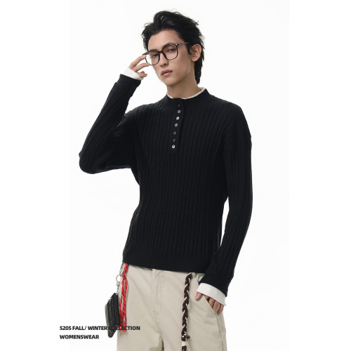 ACRARDIC美式通勤條紋亨利領毛衣男cleanfit假兩件修身顯瘦針織衫 ACRARDIC美式通勤條紋亨利領毛衣男cleanfit假兩件修身顯瘦針織衫