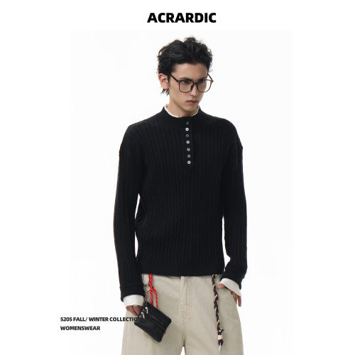 ACRARDIC美式通勤條紋亨利領毛衣男cleanfit假兩件修身顯瘦針織衫 ACRARDIC美式通勤條紋亨利領毛衣男cleanfit假兩件修身顯瘦針織衫