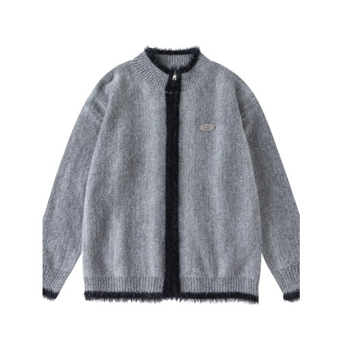 美式復古拼色拉鍊開衫毛衣男女秋冬慵懶風顯瘦寬松針織衫外套上衣 美式復古拼色拉鍊開衫毛衣男女秋冬慵懶風顯瘦寬松針織衫外套上衣