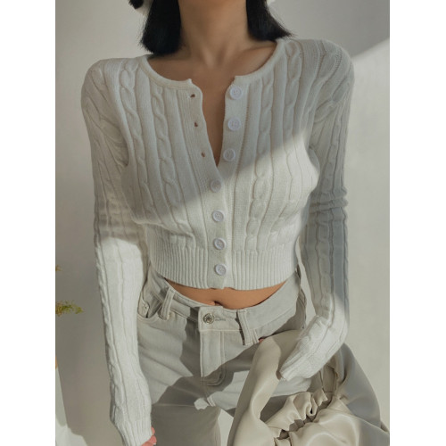 歐美復古高腰短款長袖毛衣小開衫性感露臍針織上衣女顯瘦顯比例 歐美復古高腰短款長袖毛衣小開衫性感露臍針織上衣女顯瘦顯比例