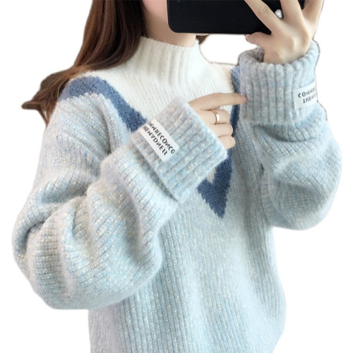 半高領毛衣女秋冬加絨2025新款套頭寬松韓版慵懶風加厚針織衫上衣 半高領毛衣女秋冬加絨2025新款套頭寬松韓版慵懶風加厚針織衫上衣