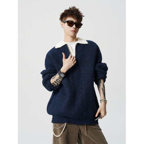 假兩件撞色V領針織衫男冬季美式設計感情侶毛衣潮牌百搭休閒內搭 假兩件撞色V領針織衫男冬季美式設計感情侶毛衣潮牌百搭休閒內搭