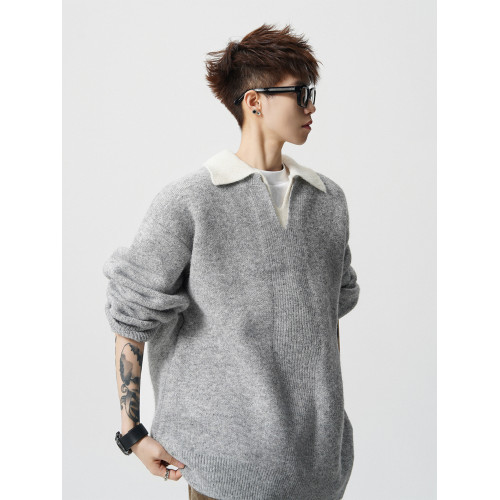 假兩件撞色V領針織衫男冬季美式設計感情侶毛衣潮牌百搭休閒內搭 假兩件撞色V領針織衫男冬季美式設計感情侶毛衣潮牌百搭休閒內搭