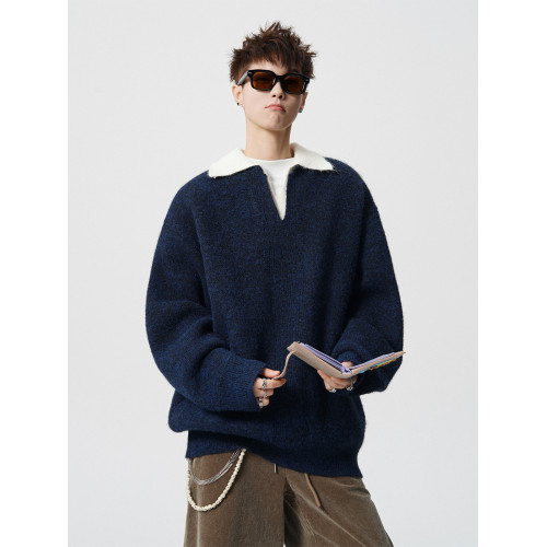 假兩件撞色V領針織衫男冬季美式設計感情侶毛衣潮牌百搭休閒內搭 假兩件撞色V領針織衫男冬季美式設計感情侶毛衣潮牌百搭休閒內搭