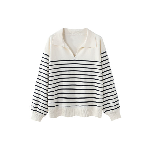 趙露思同款100%棉法式小衆polo領條紋針織毛衣女2025春秋裝新款潮 趙露思同款100%棉法式小衆polo領條紋針織毛衣女2025春秋裝新款潮