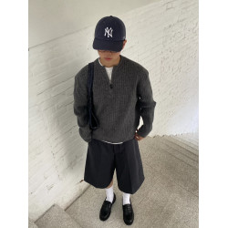 韓系復古慵懶半拉鍊套頭毛衣男女秋冬季寬松休閒軟糯舒適針織上衣