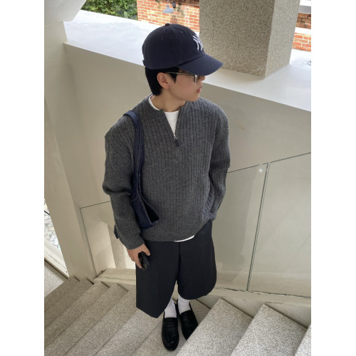 韓系復古慵懶半拉鍊套頭毛衣男女秋冬季寬松休閒軟糯舒適針織上衣 韓系復古慵懶半拉鍊套頭毛衣男女秋冬季寬松休閒軟糯舒適針織上衣