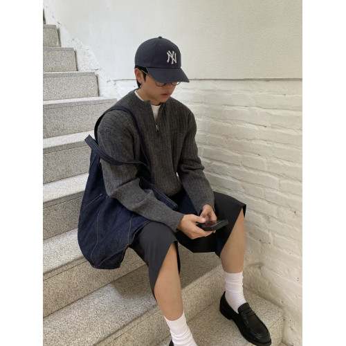 韓系復古慵懶半拉鍊套頭毛衣男女秋冬季寬松休閒軟糯舒適針織上衣 韓系復古慵懶半拉鍊套頭毛衣男女秋冬季寬松休閒軟糯舒適針織上衣