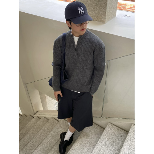 韓系復古慵懶半拉鍊套頭毛衣男女秋冬季寬松休閒軟糯舒適針織上衣 韓系復古慵懶半拉鍊套頭毛衣男女秋冬季寬松休閒軟糯舒適針織上衣