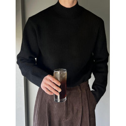 SSUMENAM「韓系簡約 半高領」秋冬季針織毛衣男寬松休閒打底衫