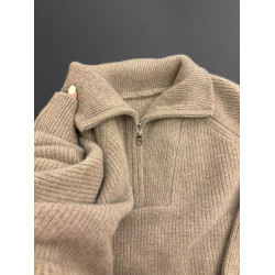 駝色浣熊絨高領半拉鍊套頭毛衣女秋冬季慵懶風加厚內搭打底針織衫