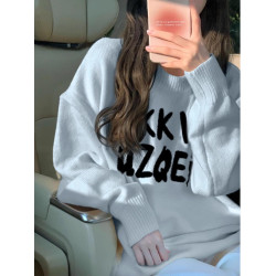 奶fufu軟糯淺藍色秋冬圓領毛衣女2025新款爆款慵懶風寬松針織上衣