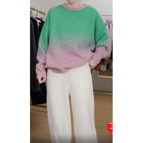 時髦隨性圓領女25秋冬新款拼色打底衫韓系風星空彩點毛衣