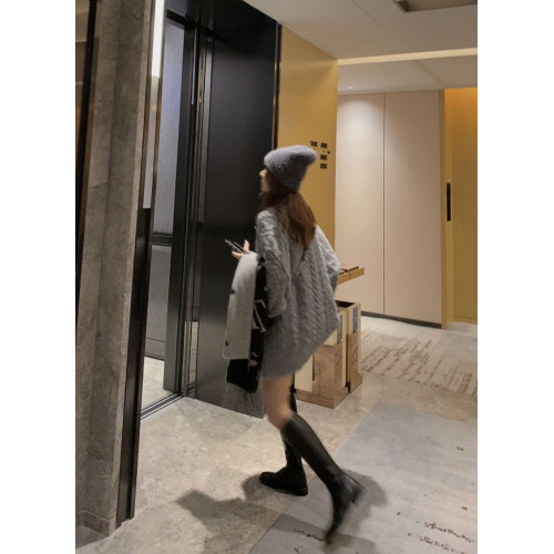 麻花毛衣日系慵懶復古中長款女秋冬加厚寬松外穿上衣長袖V領毛衣