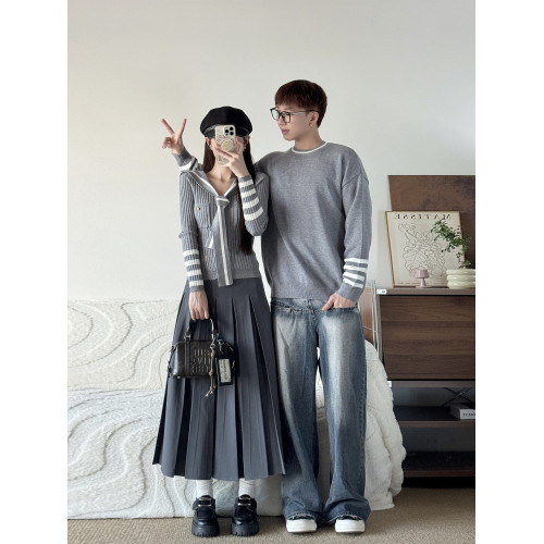 情侶裝秋冬2025新款ins法式復古學院風毛衣韓版顯瘦海軍領針織衫